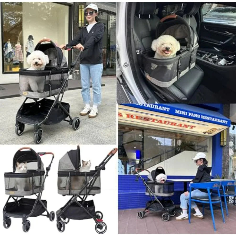 ROODO 2026 Upgraded Version 3-in-1 Dog Cat Stroller with Detachable Carrier Folding Lightweight Portable Travel Pet Gear All-Te