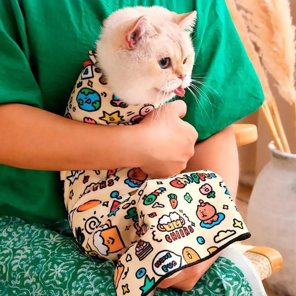 Self-Adhesive Cat Grooming Restraint Wrap Bag — Anti-Bite & Anti-Scratch Control for Nail Clipping & Injections