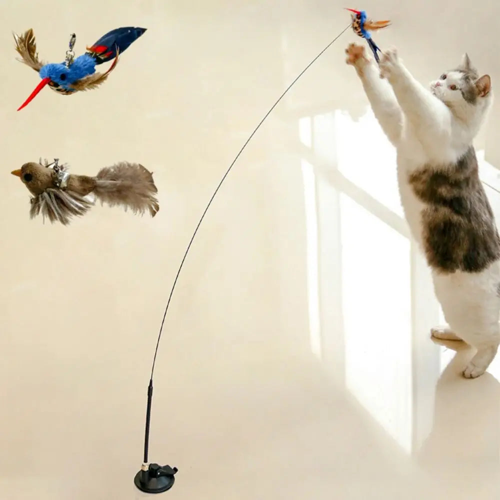 Plush Bird Cat Teaser Wand with Suction Cup