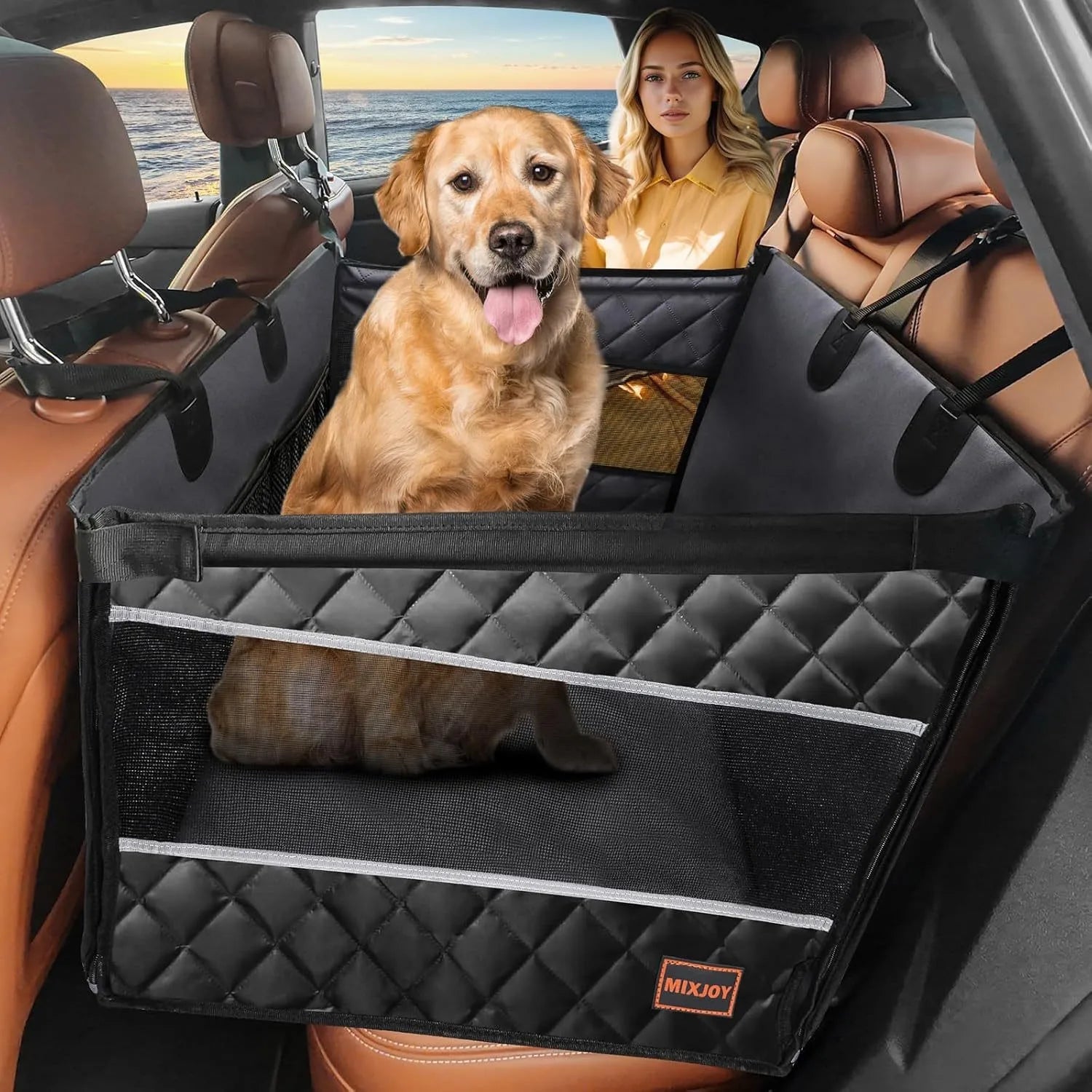 Car Pet Bed, Ventilated Design for Medium Large Dogs Cats, Backseat Dog Bed, Waterproof Car Seat Protector, Travel Pet Mat