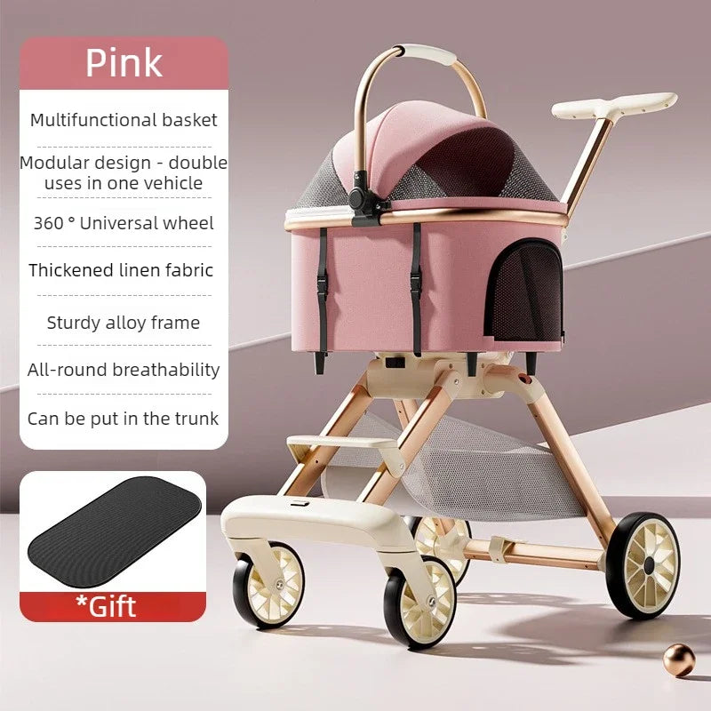 Foldable Pet Stroller High Landscape Breathable Mesh Dog Travel Carrier Basket for Small Medium Dogs Cats Portable Pets Carrier