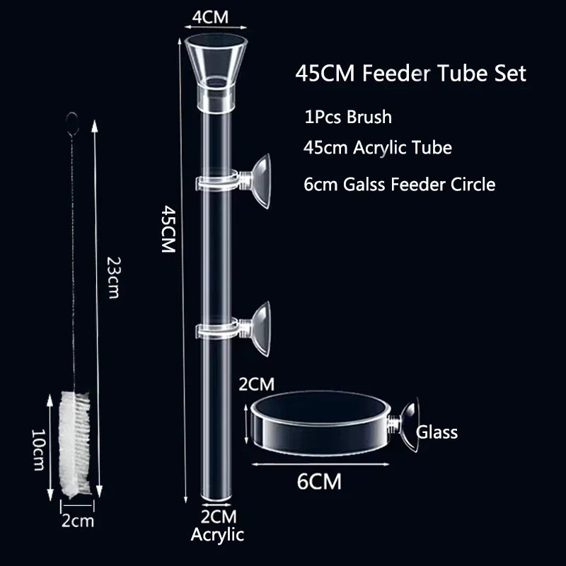 Acrylic Aquarium Shrimp Feeding Dish & Tube (Transparent, 20–30cm, Snail & Shrimp)