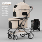 Double Layer Pet Stroller, Foldable Lightweight Dog Cat Carrier for Outdoor Travel, Portable Pet Carriage