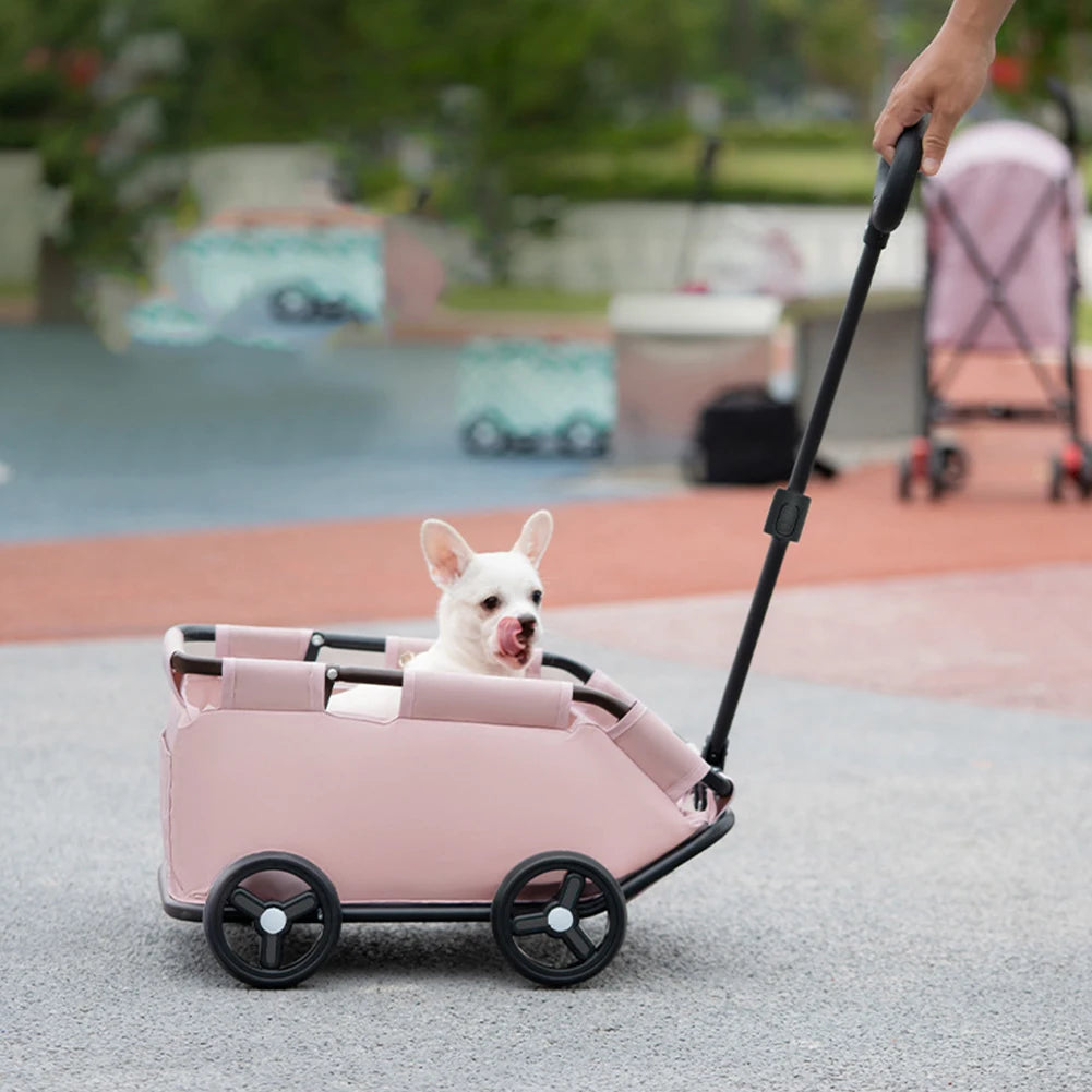 Foldable Small Pet Stroller 4 Wheels Teddy Small Pet Cart Lightweight Folding Trolley Ideal for Small Pets Outings