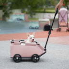 Foldable Small Pet Stroller 4 Wheels Teddy Small Pet Cart Lightweight Folding Trolley Ideal for Small Pets Outings