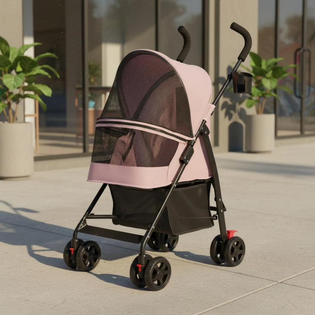 Foldable Pet Stroller Ventilated Lightweight Pet Stroller Large Viewing Window Lockable Wheels for Dogs, Travel, Park