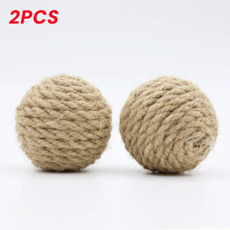 Hand-Woven Hemp Rope Cat Ball Toy Set — Crinkle Sound Interactive Scratch Toy