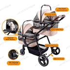 Lightweight Foldable Double Pet Stroller, Detachable Single/Double Carrier for Small & Medium Dogs Cats, Portable for Car Travel