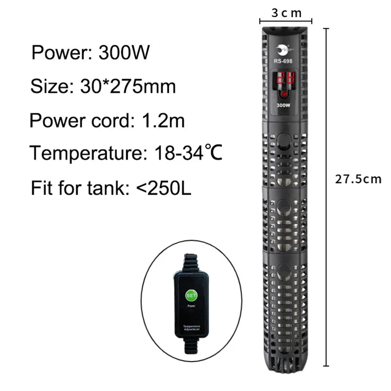 Aquarium Submersible Heater with Thermostat (50–500W, 220V EU Plug)
