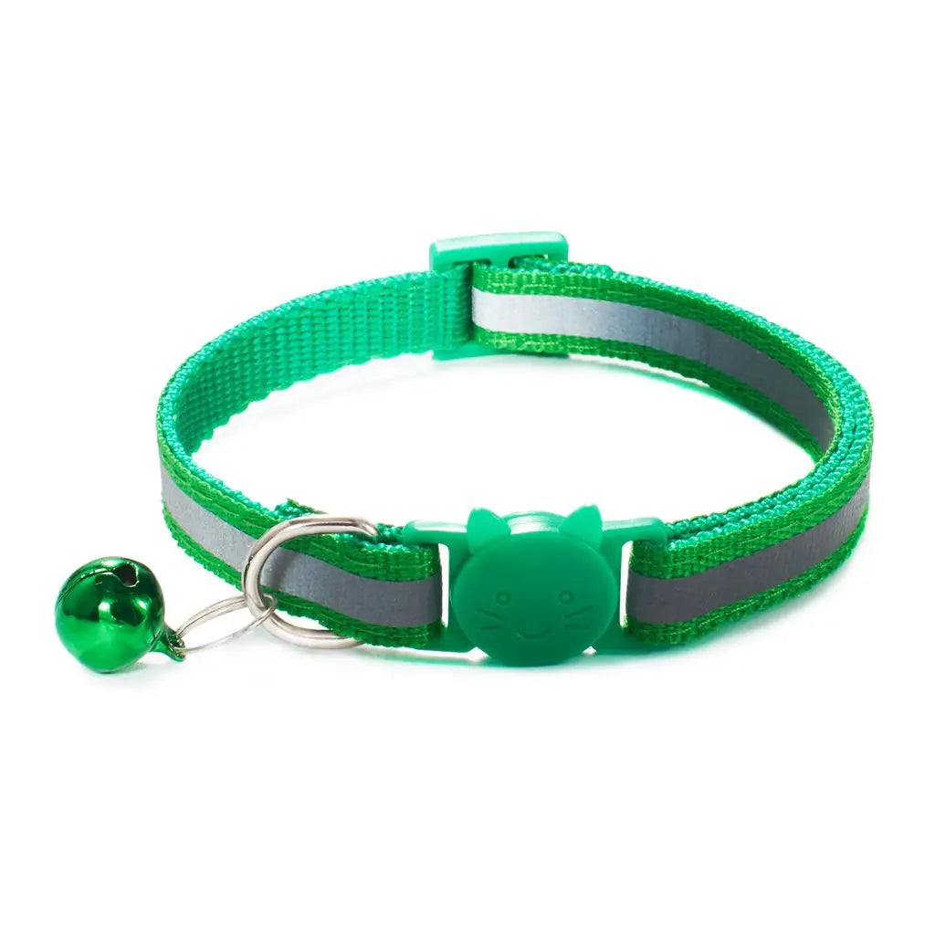 Reflective Cat Head Pattern Cat Collar with Bell — Adjustable Decorative Kitten Neck Strap