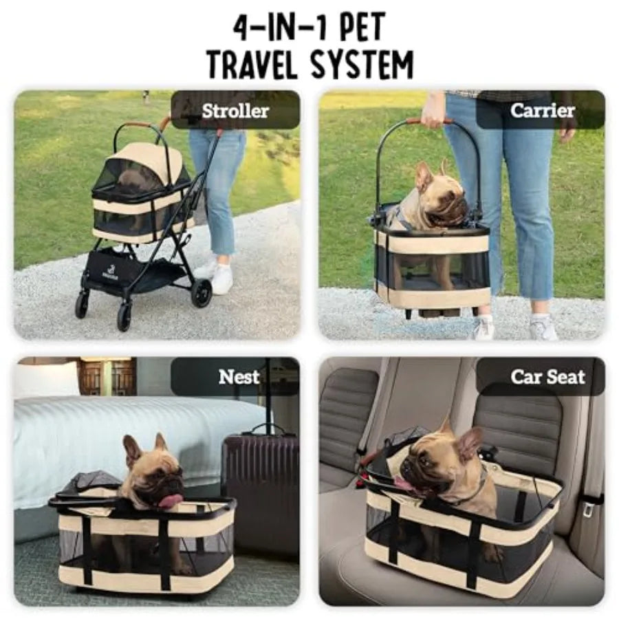 Pet Stroller with Detachable Carrier - Ideal for Small to Medium Dogs Cats - Compact Convenient Design - Easy Assembly Pet Stro