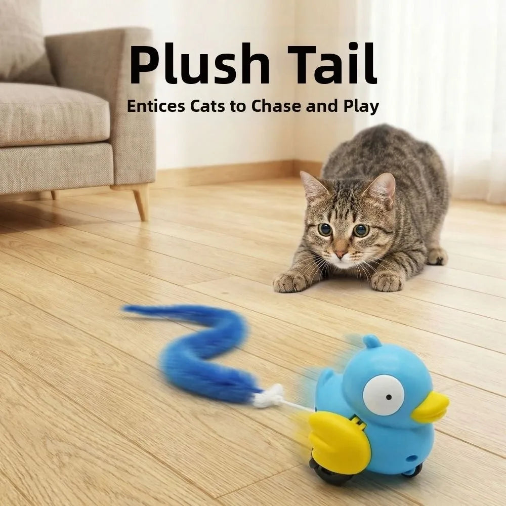 Wind-Up Bird Cat Teaser Toy — Sounding Bite-Resistant Tail-Pull Interactive Indoor Cat Toy