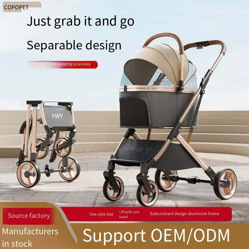 Separable Pet Stroller Pet Cart with Multifunctional Bag Separation Ultra Easy To Carry One Click Collection Cat Dog Stroller