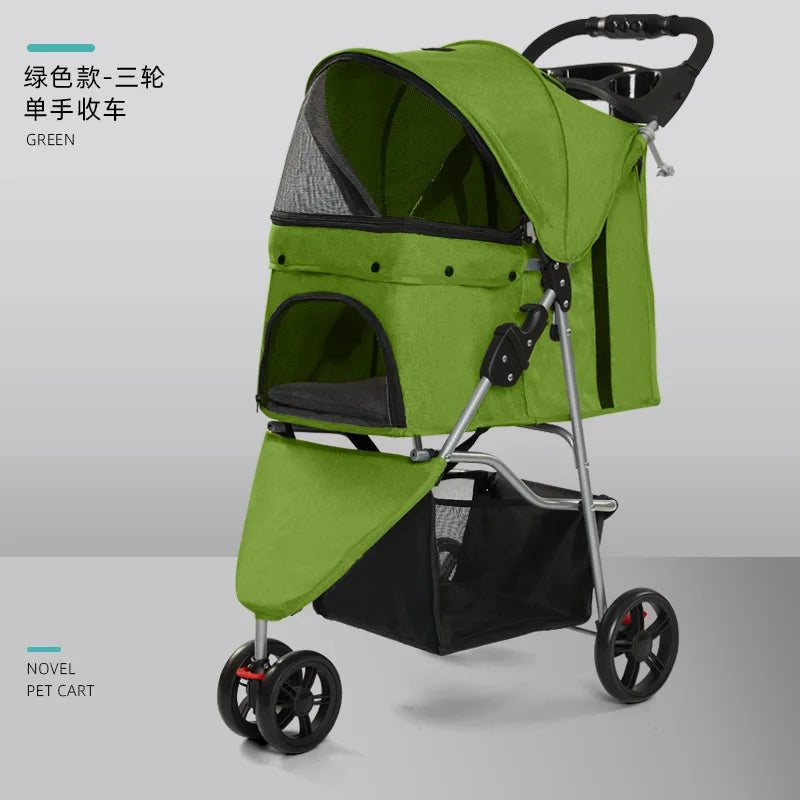 Pet Stroller for Small Dogs and Cats, Easy Foldable Travel Carrier, Portable Pet Carriage for Outdoor Walking