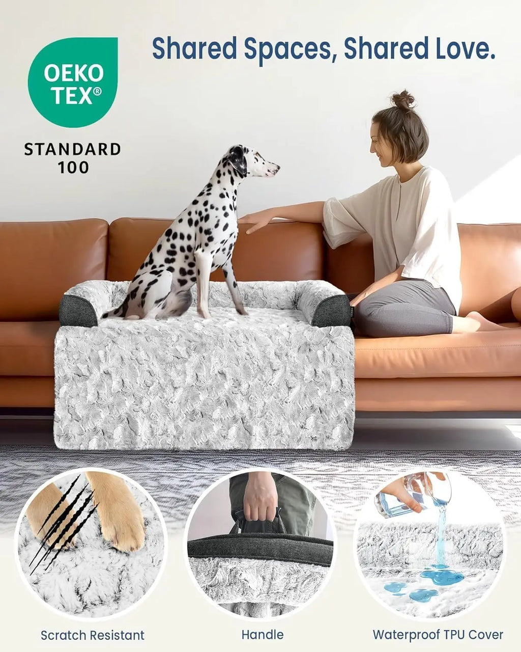 Calming Extra Large Plush Dog Bed (45x37in, Grey)