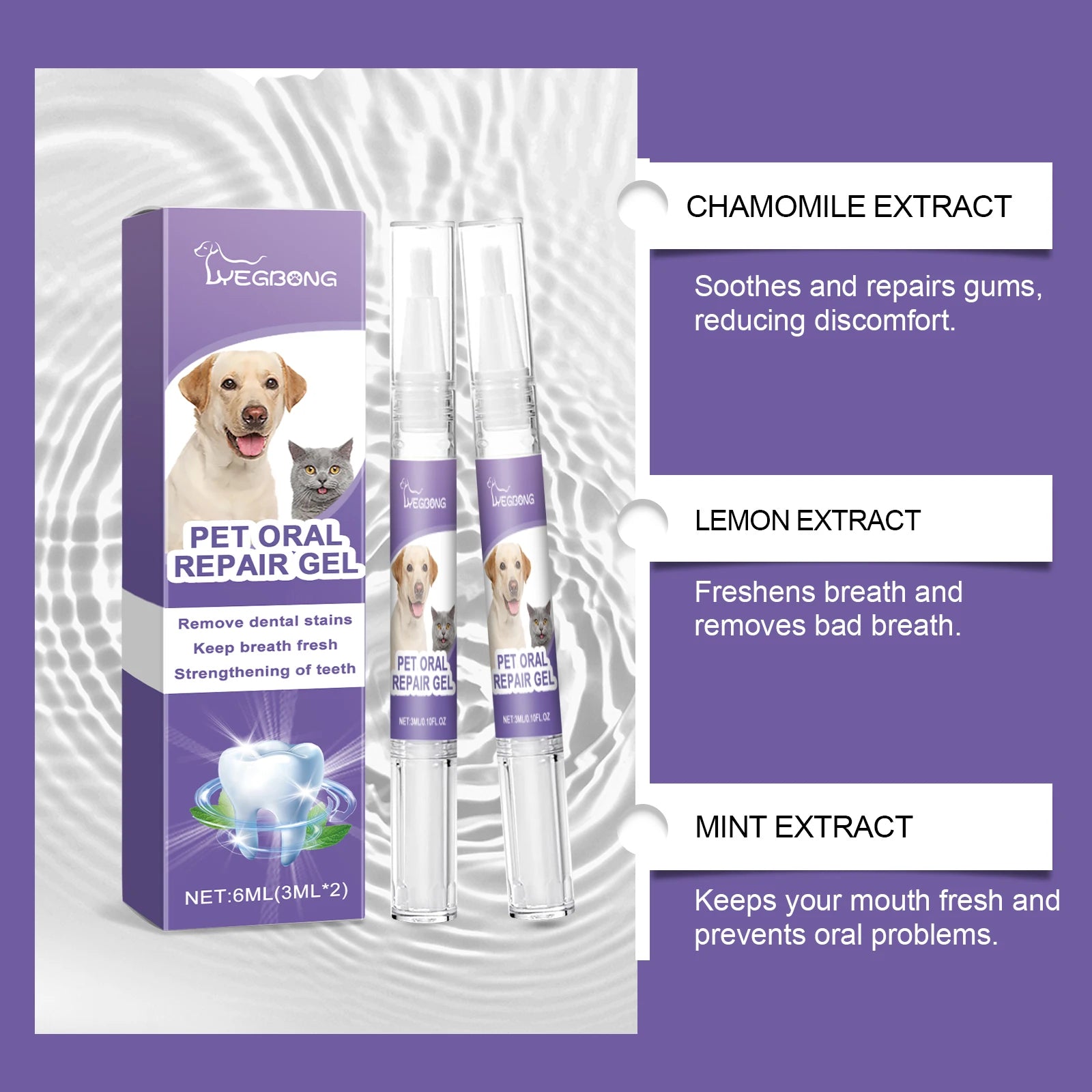 YEGBONG 2PCS Pet Oral Care Gel Bad Breath Freshening Tartar Control Gentle Cleaning Vet Recommended for Dogs Cats All Breeds