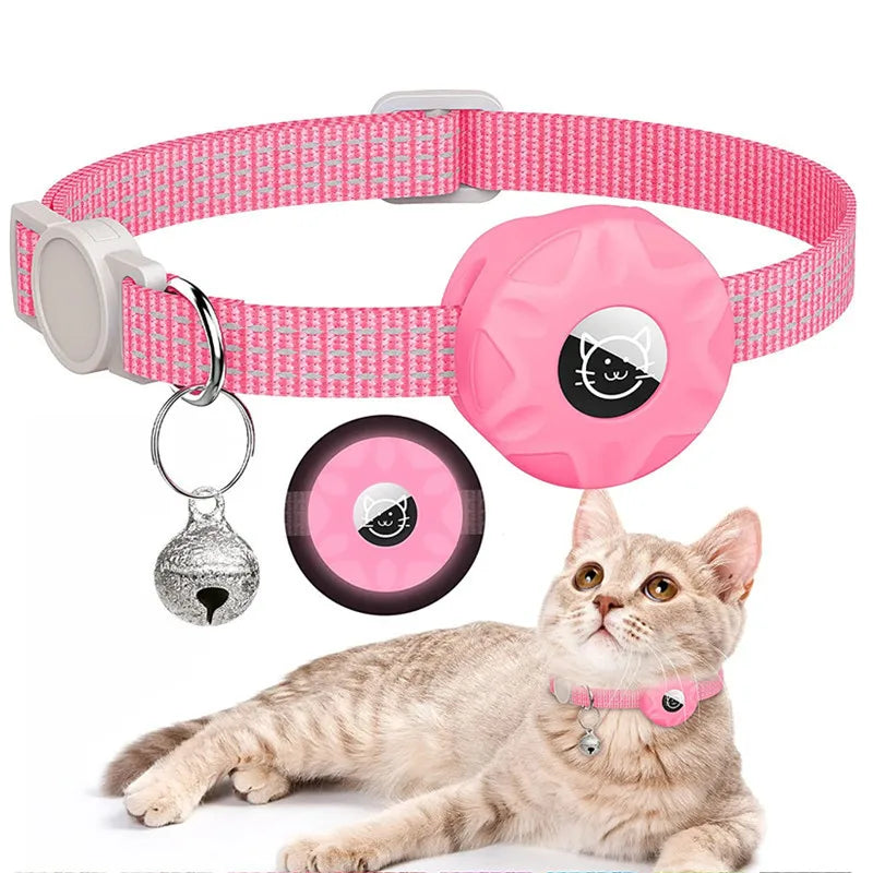 AirTag Cat & Dog Collar Silicone Sleeve — Reflective 3-Wire Tracker Holder with Bell