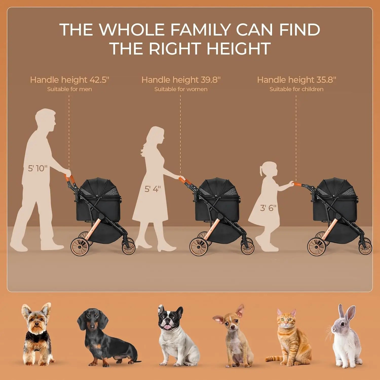 All-Terrain Pet Travel, Gray, Aluminum and Carbon Steel Frame, Adjustable Handle, Sun Shades and Shock Absorbers