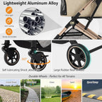 3-in-1 Pet Stroller for Outdoor Use, Aluminum Alloy, Khaki, Detachable Carrier & Pad, Lightweight, Foldable, Dual No-Zip Entry