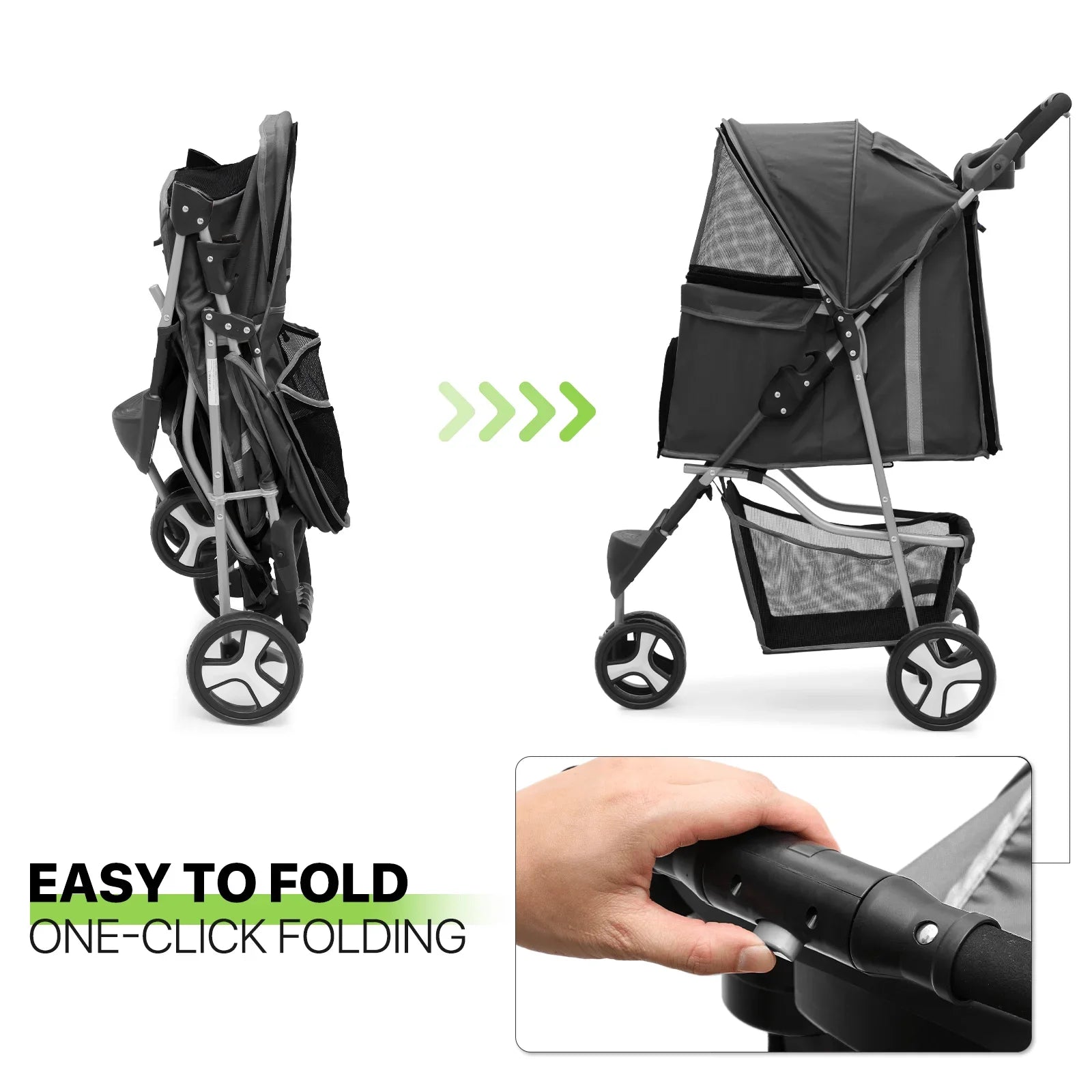 Magshion 3 Wheels Pet Dog Cat Stroller for Small Medium Dogs Cats, Foldable Jogger Stroller w/Storage Basket and Cup Holder