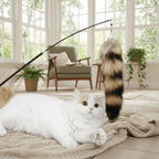 Extra-Long Telescopic Cat Teaser Wand with Faux Tail — Flexible Interactive Indoor Feather Rod