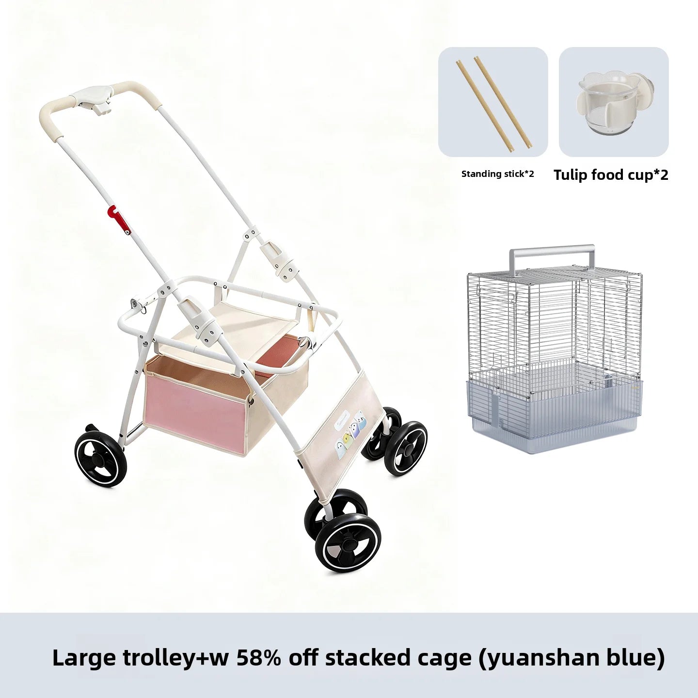Foldable Lightweight Pet Stroller for Parrots Dogs Cats Outdoor Travel Carrier with Storage Space Portable Pet Transport Cart