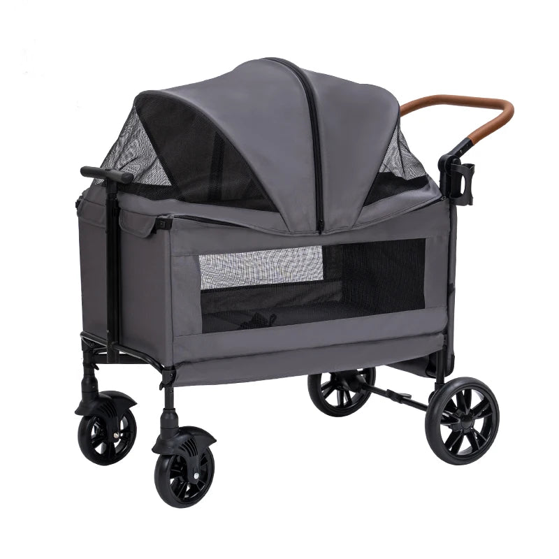 STLFAdjustable Four Wheel Outdoor Pet Stroller Large Capacity Aluminum Tube Dog Travel Carrier Durable Foldable Pet Walking Supp