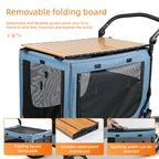 Multifunctional Foldable Camping Cart Large Pet Stroller Trolley with Wooden Table Top Heavy Cart for Outdoor Travel Dog Carrier