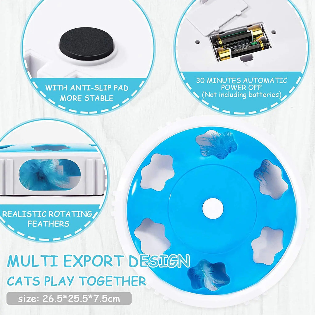 Electric LED Cat Turntable Feather Toy — Auto-Rotating Light-Up Interactive Cat Toy