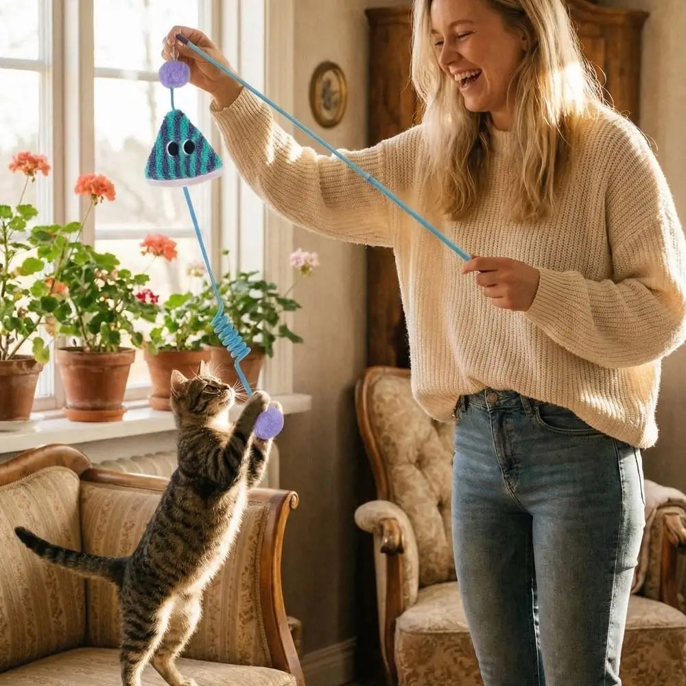 Ceiling-Mounted Elastic Spring Cat Toy — Stretchable Bite-Resistant Parachute Ball Interactive Cat Exerciser