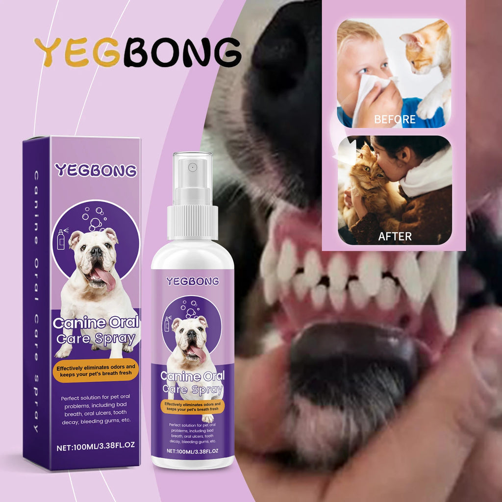 YEGBONG 100ml Pet Oral Care Spray Gentle Natural Formula Effective Tartar Stain Lasting Fresh Breath Safe for Daily Use Dogs Cat