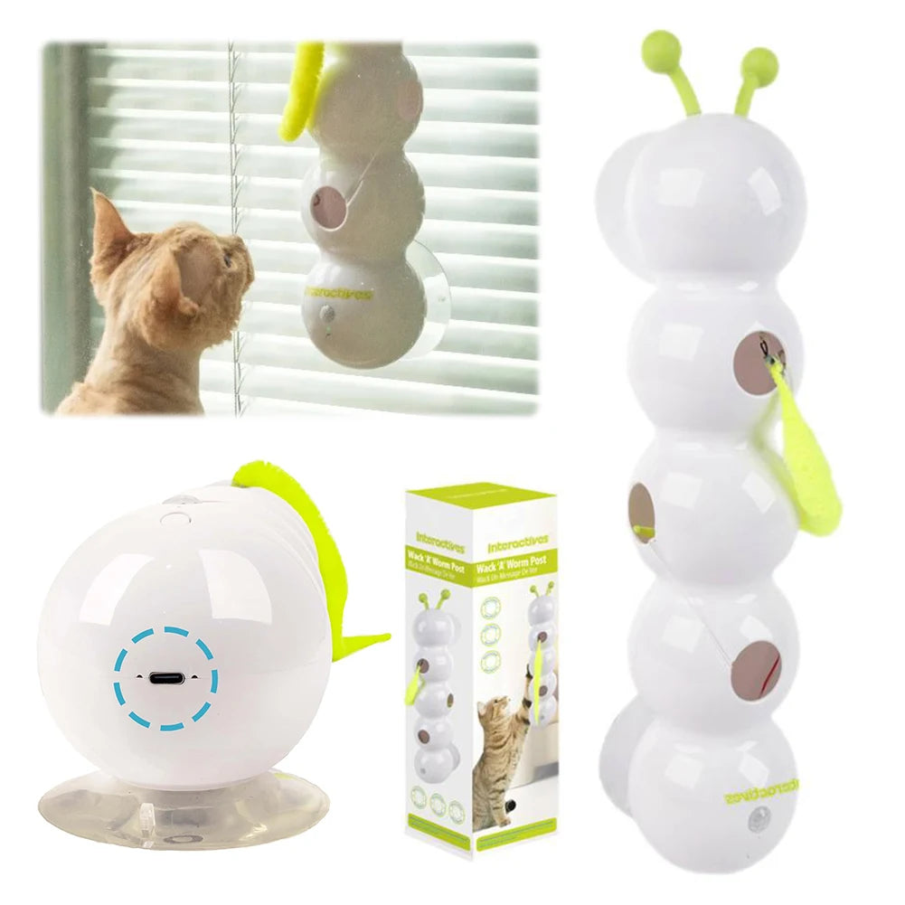Motion-Activated Caterpillar Cat Toy with Tail — Rechargeable Automatic Interactive Toy for Indoor Cats