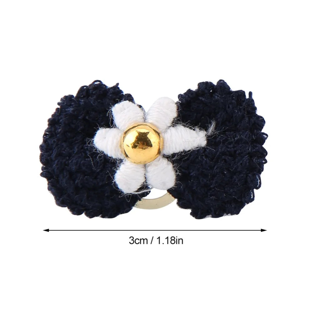 12Pcs Yarn Bow Pet Hair Bow Elastic Band Various Colors Pet Head Flower Cute Style Soft Texture Pet Hair Band Pet Grooming