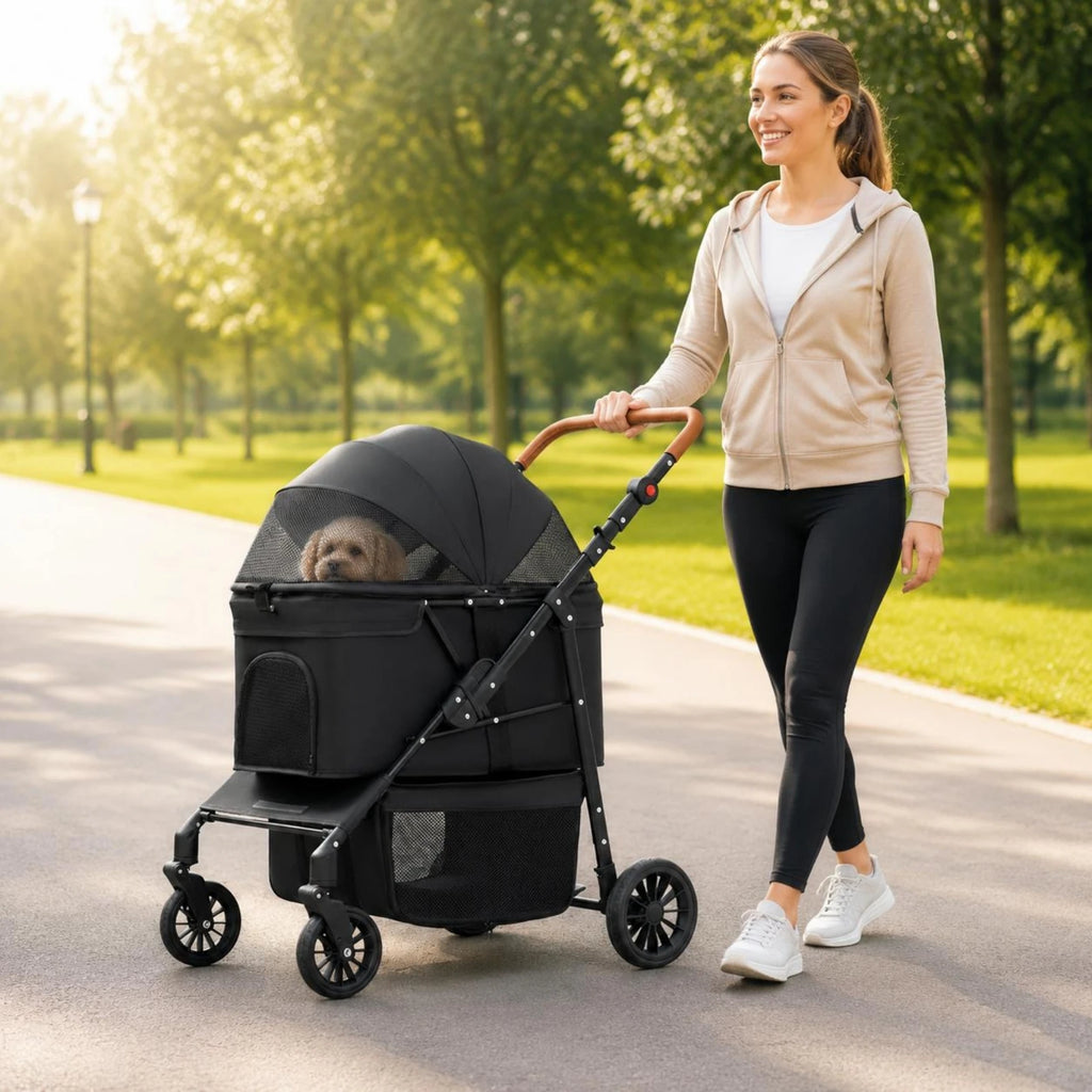 Foldable Pet Stroller Multi-Function Foldable Dog Stroller Large Dog Wagon Breathable Mesh Window Pet Gear Easy to Clean