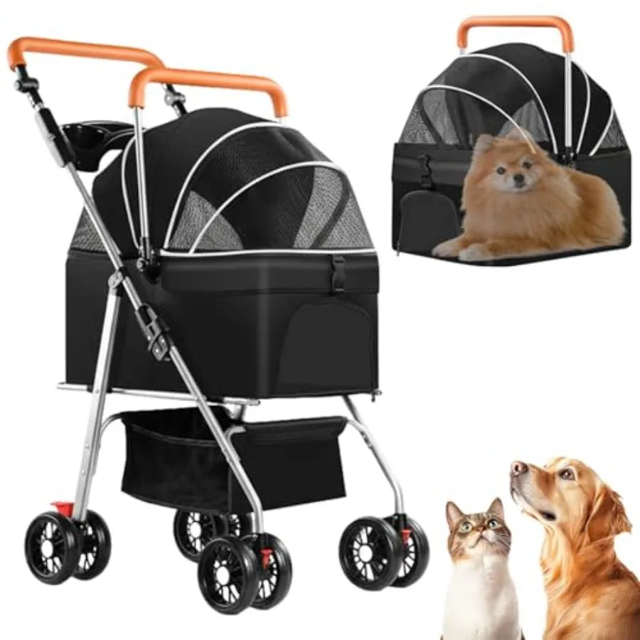 3 in 1 Dog Strollers 4 Wheels Folding Pet Stroller with Detachable Carrier Multifunction Portable Dogs Travel Carriers for Medi