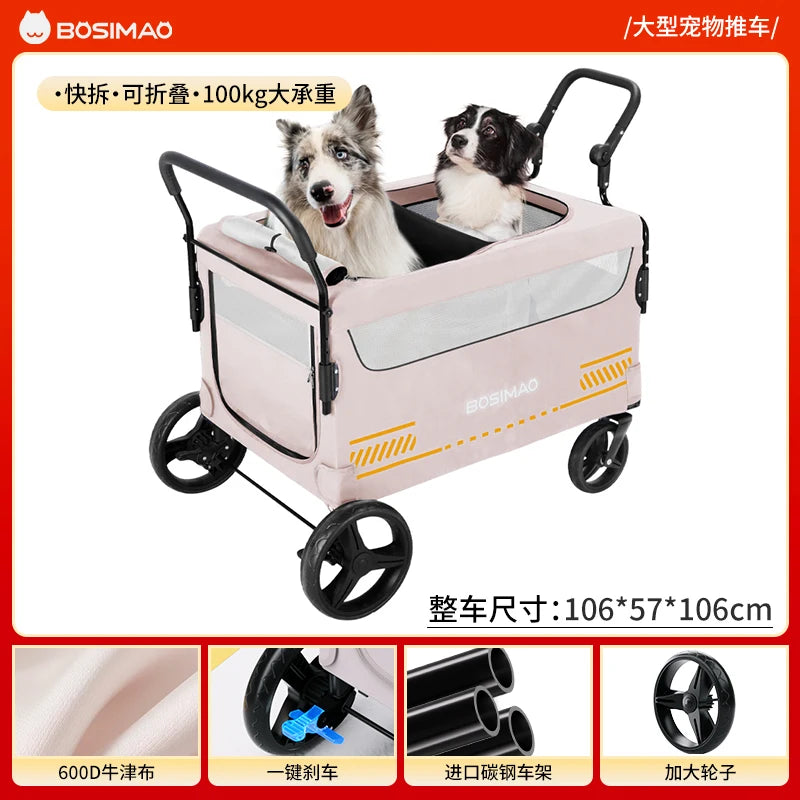 BOSIMAO Pet Strollers Large-sized dog travel portable and foldable cart for elderly and disabled dogs to go out pet carrier