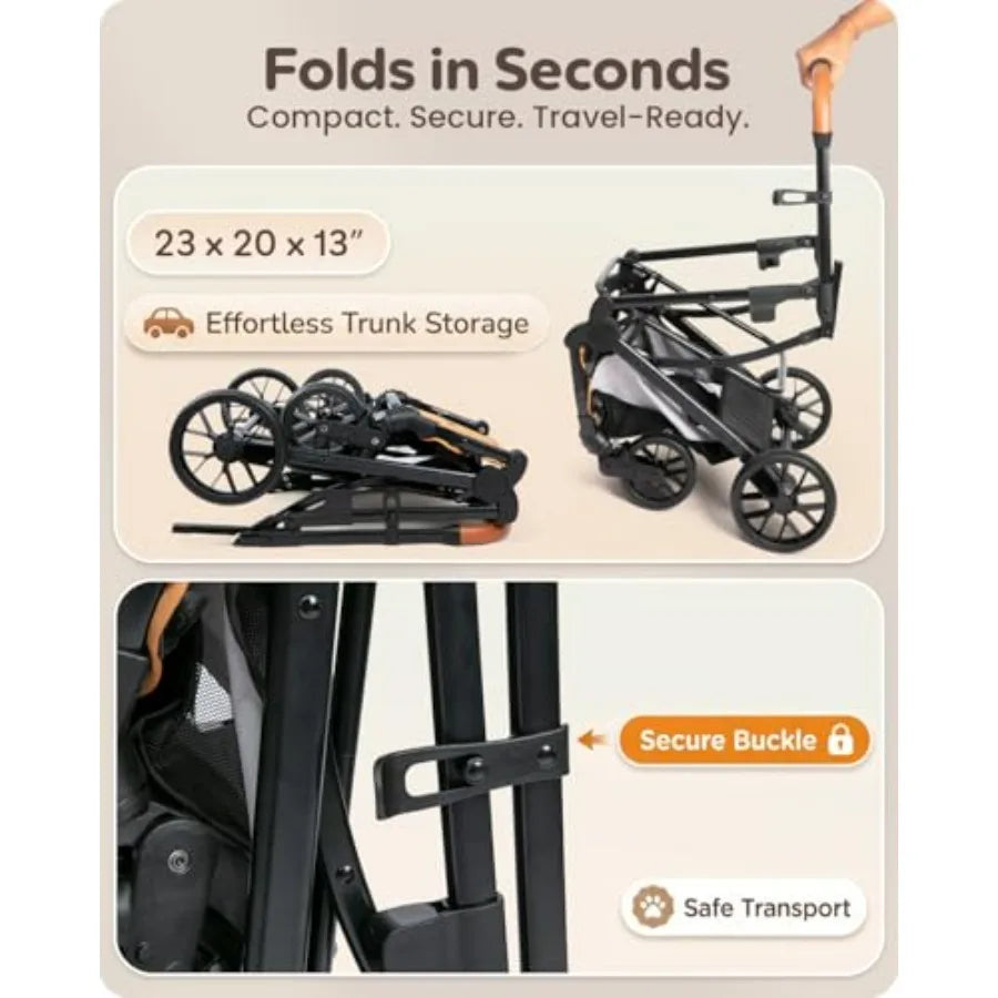 Pet Stroller with Detachable Carrier for Small and Medium Dogs and Cats, Smooth Comfort Ride with Shock-Absorbing Suspension, F