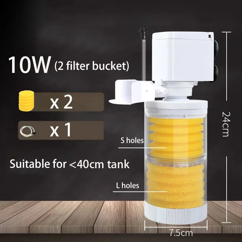 Silent 220V Submersible Aquarium Filter (Turtle & Fish Tank, Bio Sponge, Wave Maker)