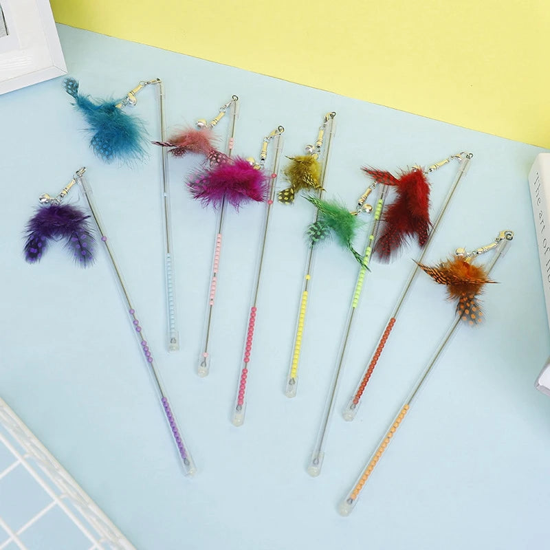 Gradient Feather Cat Teaser Wand Toy — Colorful Interactive Rod Stick for Cats (1–50 Pack)