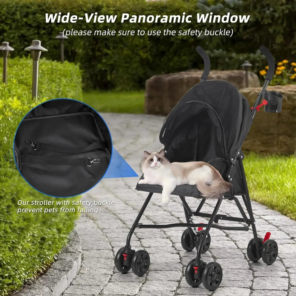 Pet Travel on All Road Surfaces with Oxford Cloth Material, Black, Foldable, Wide-View Window and Brakes