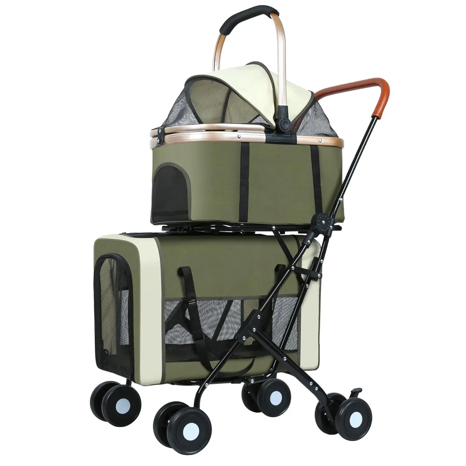 Double Pet Stroller for Dogs/Cats Dog Stroller Foldable Travel Carriage with Detachable Carriers Safety Belts 4 Lockable Wheels
