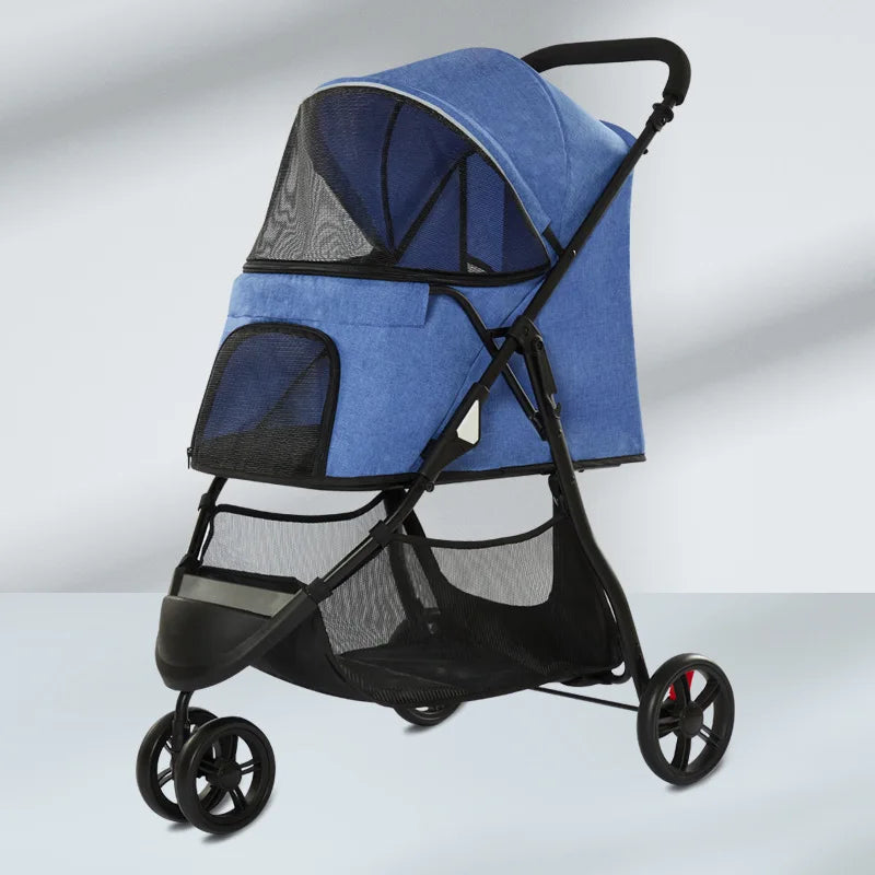 Pet Stroller Lightweight, 3-Wheel Dog Cat Carrier for Small to Medium Pets, Portable Travel Cart, Outdoor Walking