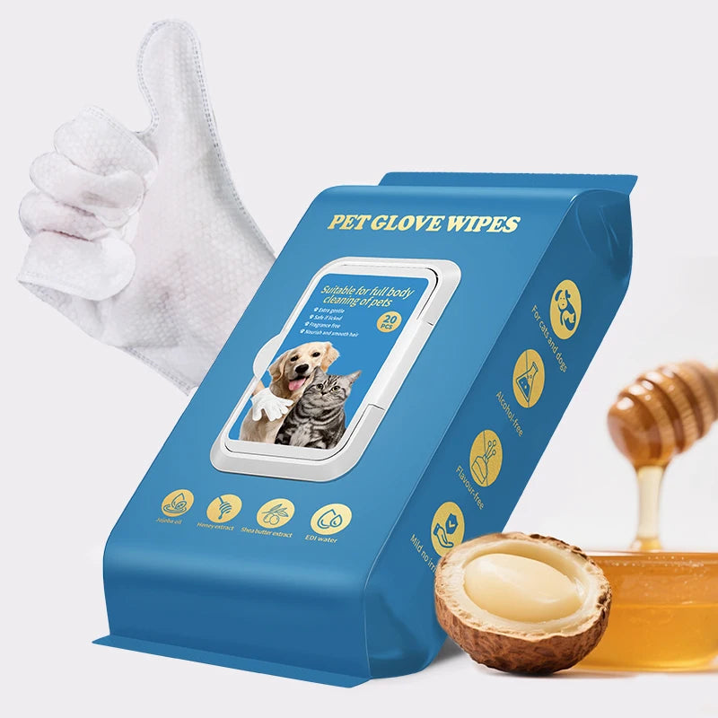 20 Pcs Pet Wash Free Cleaning Thick Gloves Cat and Dog Dry Cleaning Wet Wipes Pet Cleaning Products Remove Odor
