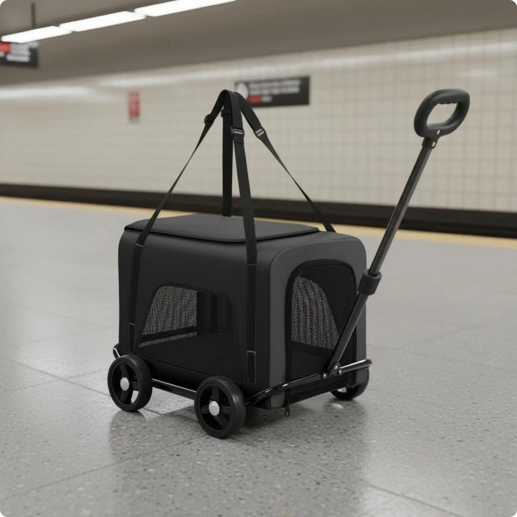 Foldable Pet Stroller Breathable Mesh Small Dog Feline Trolley Bag Pet Trolley Carrier Telescoping Handle Feline Rolling Carrier