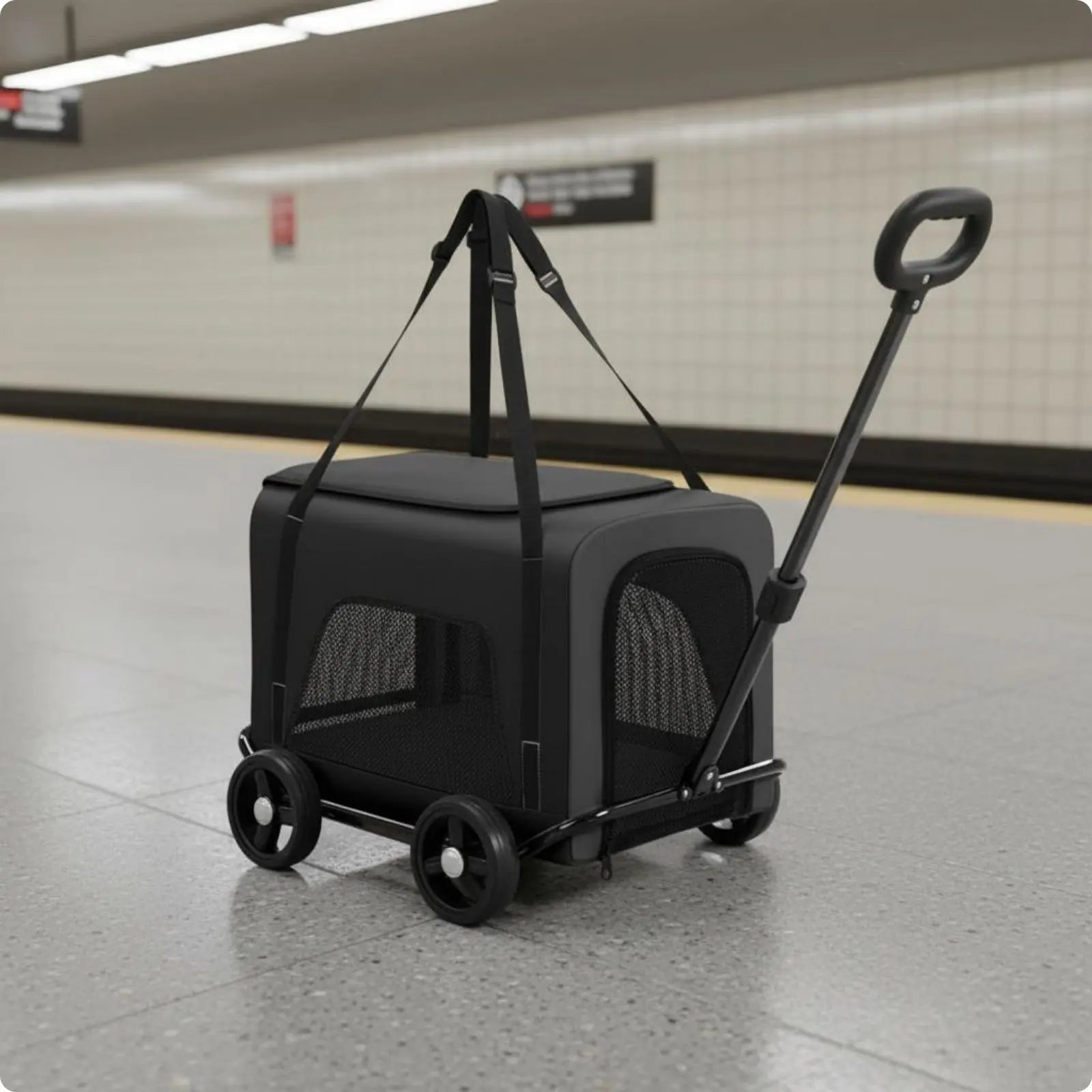 Foldable Pet Stroller Breathable Mesh Small Dog Feline Trolley Bag Pet Trolley Carrier Telescoping Handle Feline Rolling Carrier