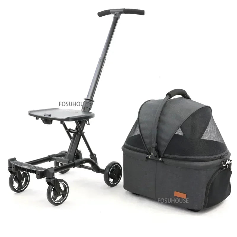 Lightweight Portable Pet Stroller Foldable Two-seat Design Detachable Frame for Small Dogs Cats Outdoor Walking Travel Carrier