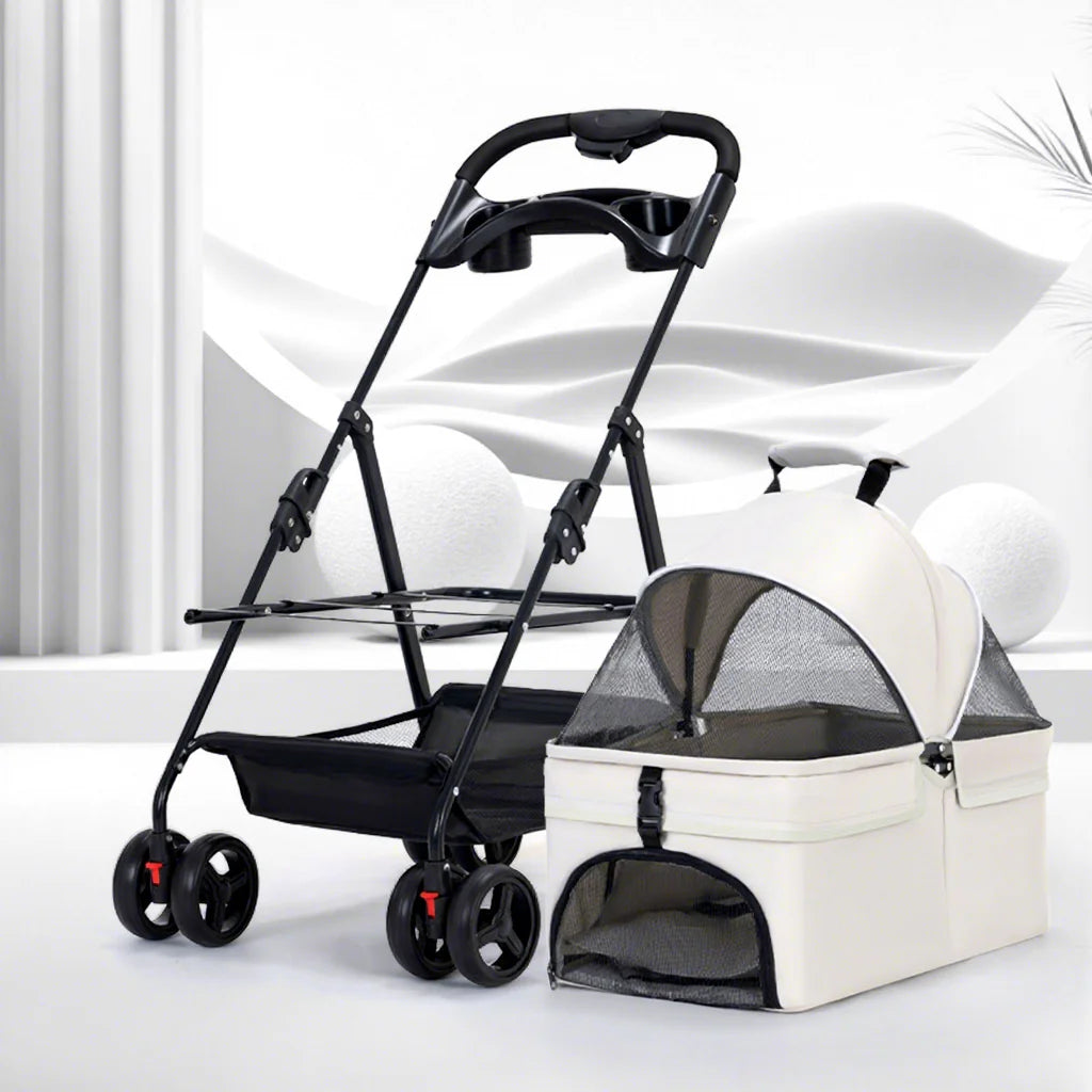 Dual-Side Zippered Doors Ultra-Breathable Mesh Panels One-hand Folding Detachable Pet Carrier Pet Stroller for Dogs and Cats