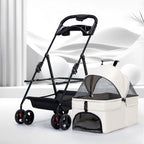 Dual-Side Zippered Doors Ultra-Breathable Mesh Panels One-hand Folding Detachable Pet Carrier Pet Stroller for Dogs and Cats