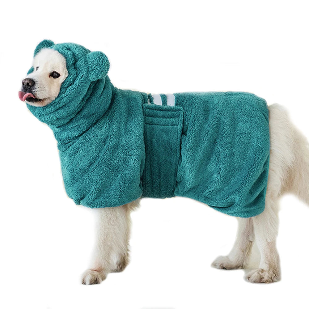 Thicken Dog Bathrobe Super Absorbent Fast Drying Coat for Medium Large Dogs Adjustable High Collar Pet Dog Bath Towel with Ears