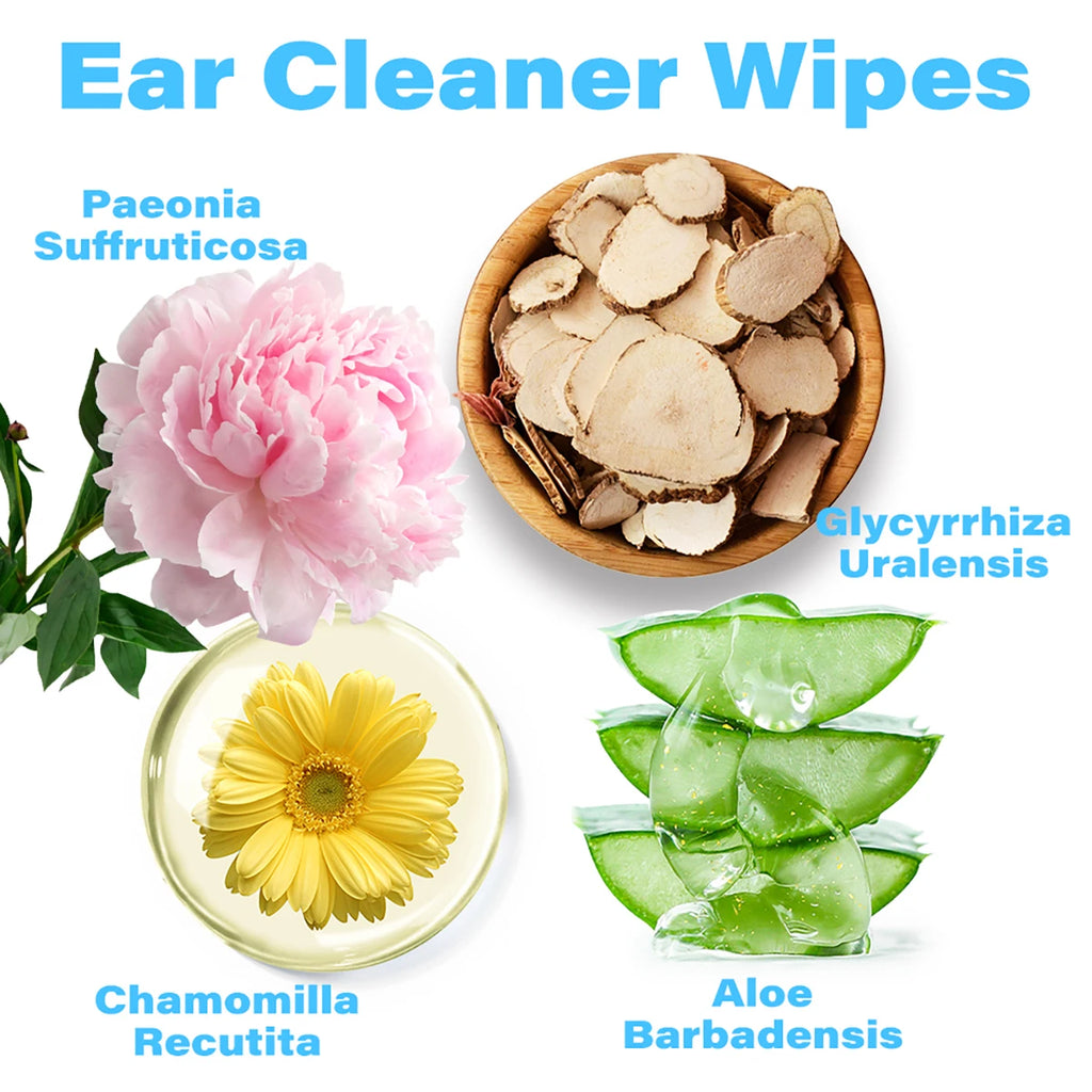Dog Cat Ear Cleaning Wipes Gentle Non-Irritating Disposable Removes Wax Odor Control Lint Free Travel Friendly All Breeds Daily
